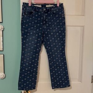 Anthropologie Pilcro Dark Blue Floral (daisy) Wide Leg Jeans